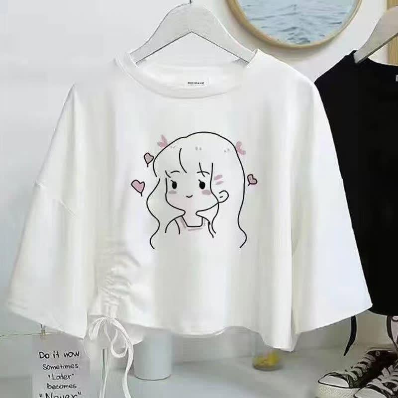  College Style Print Short Sleeve T-shirt Irregular Tulle Skirt Two Pieces Set - Top D - XL - image 14