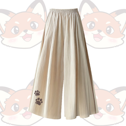 Fox Graphic U-Neck T-shirt Wide Leg Pants Modakawa Matching Outfit - Apricot Pants - XL - image 5