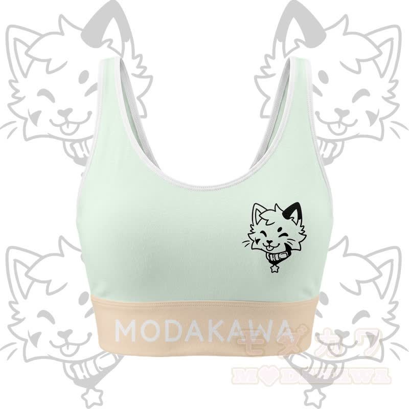 Kitty Graphic Crop Tank Sport Top Shorts Bikini Modakawa Matching Outfit - Green Top - 5XL - image 5