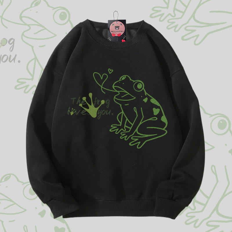 THE FROG LOVE YOU Frog Graphic Unisex Sweatshirt - Black - 5XL - image 4