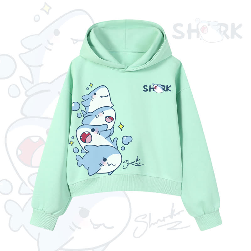 MODAKAWA Bubble Sharks Graphic Cropped Cotton Hoodie - Green - 3XL - image 10