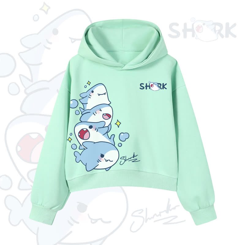 MODAKAWA Bubble Sharks Graphic Cropped Cotton Hoodie - Green - 3XL - image 10