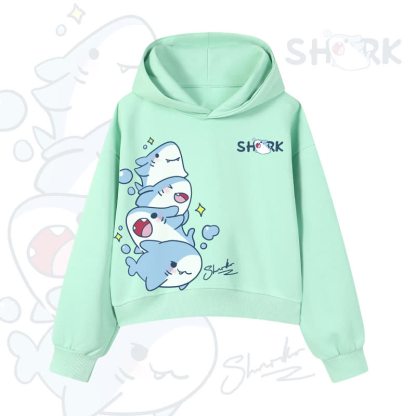 MODAKAWA Bubble Sharks Graphic Cropped Cotton Hoodie - Green - 3XL - image 10