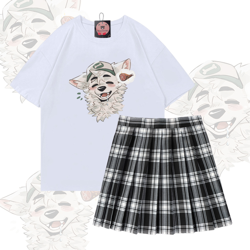 MODAKAWA X atka Fox Graphic 100% Cotton T-shirt Plaid Skirt Two Pieces Set - Set C - 5XL - image 3