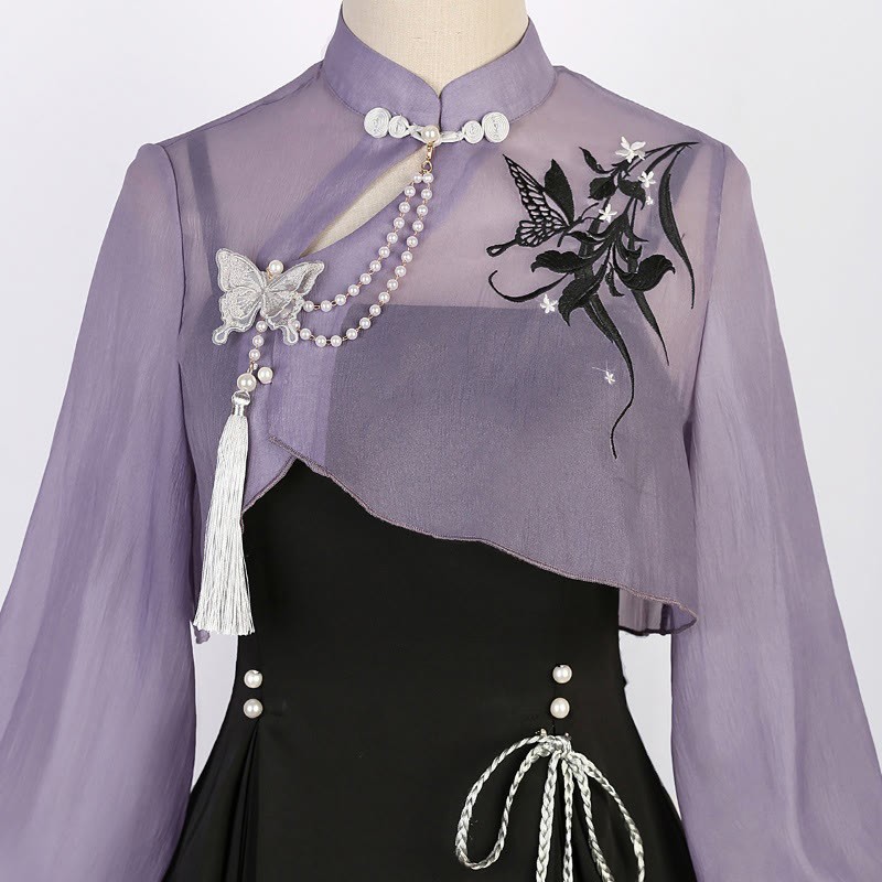 3D Butterfly Pearl Decor Top Lace-up Slip Dress - image 12