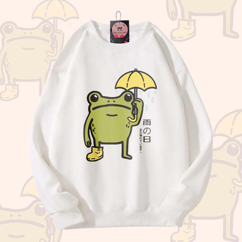 Rainy Frog Graphic Unisex Sweatshirt - White - 5XL - image 3