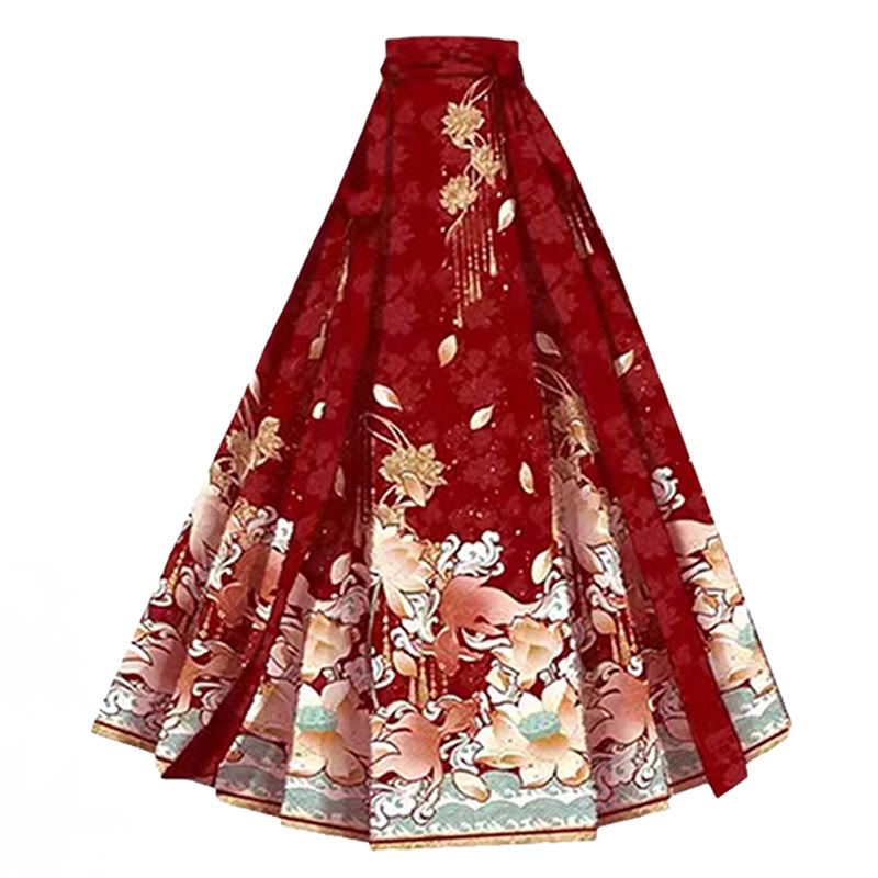Vintage Floral Corset Top Horse-face Skirt - Red Skirt - XL - image 4