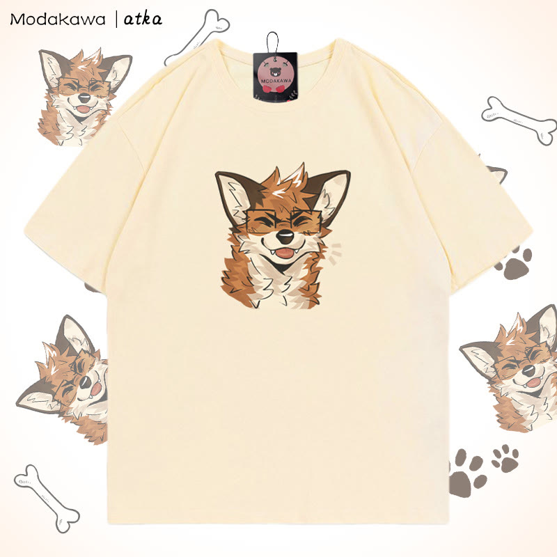 Fox Wearing Glasses Graphic T-shirt - Apricot - 5XL - image 3