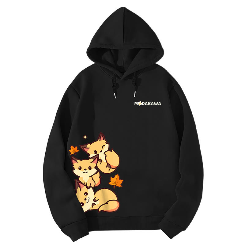 Modakawa Gradient Fox Letter Print Loose Hoodie - Black - 6XL - image 6