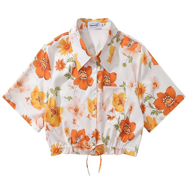 Vintage Print Short Sleeve Button-Up Shirt - Multicolor J - L - image 11