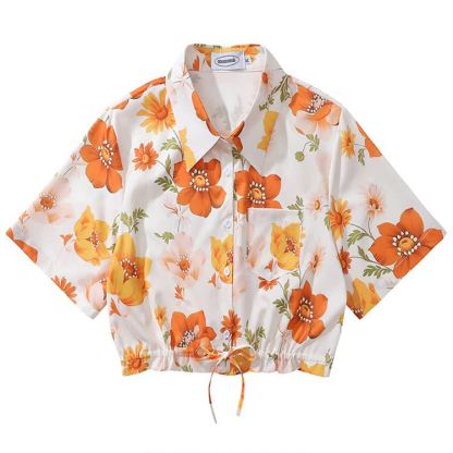 Vintage Print Short Sleeve Button-Up Shirt - Multicolor J - L - image 11