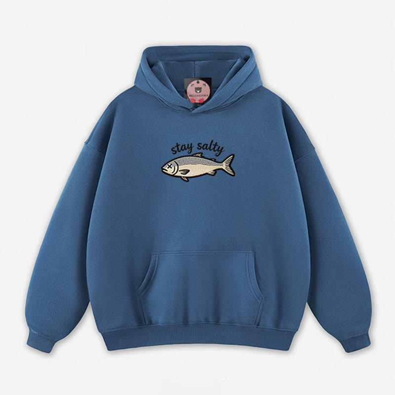 STAY SALTY Dead Fish Graphic Loose Hoodie - Dark Blue - 5XL - image 4