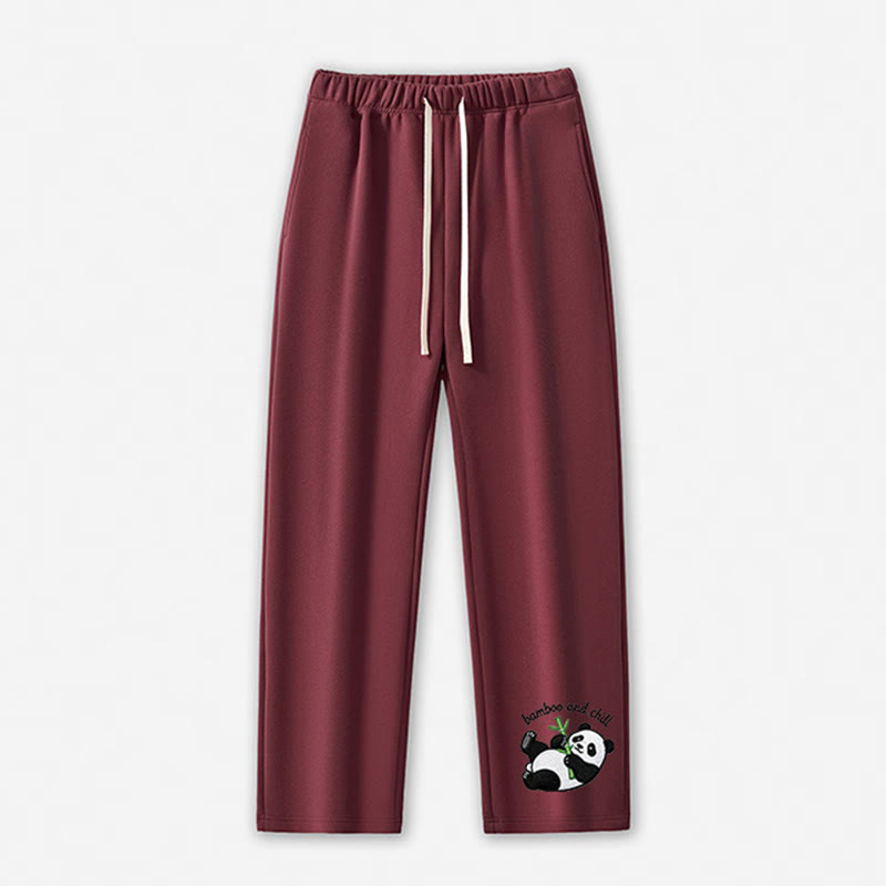 BAMBOO AND CHILL Panda Graphic Casual Pants - Dark Red - 5XL - image 10