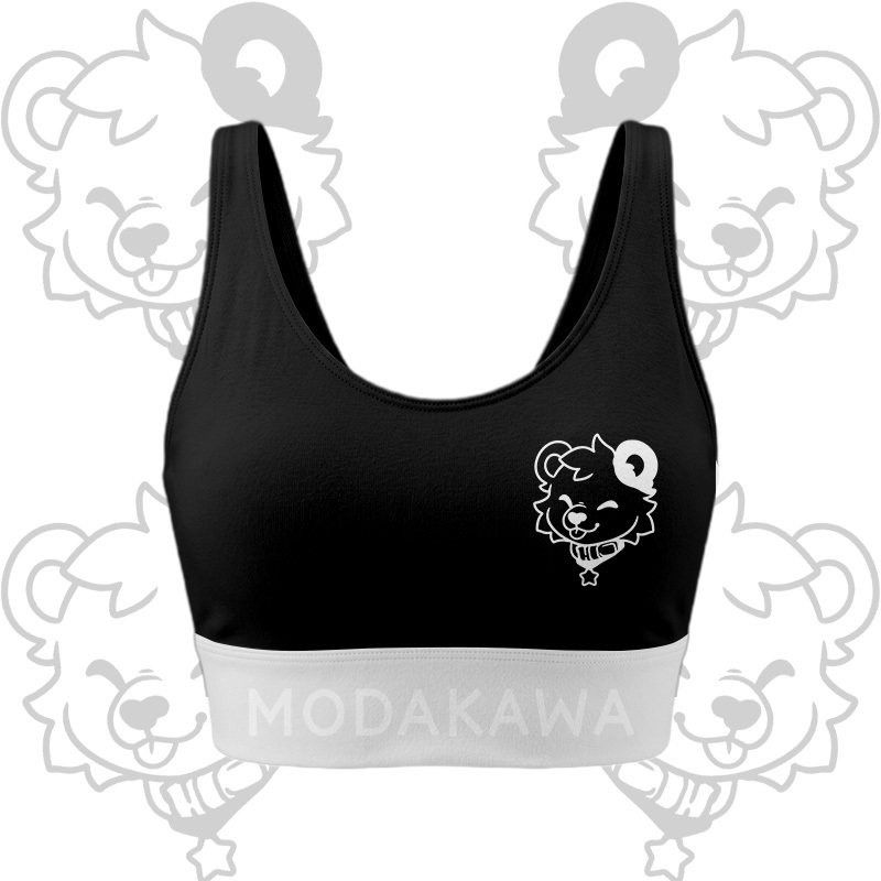 Bear Graphic Crop Tank Sport Top Shorts Bikini Modakawa Matching Outfit - Black Top - 5XL - image 4