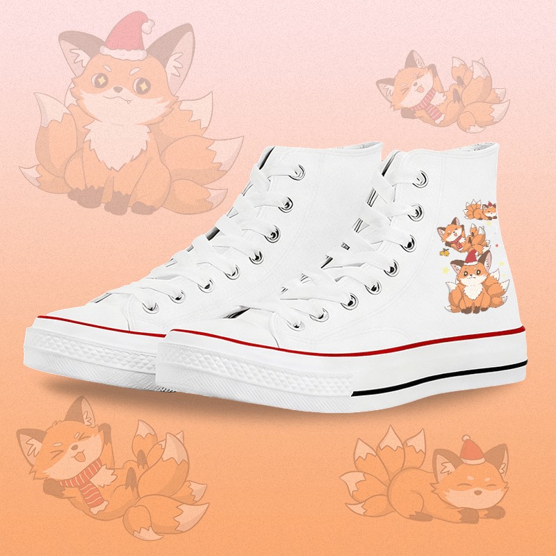 MODAKAWA Christmas Fox Graphic High Top Canvas Shoes - White B - 45 - image 2