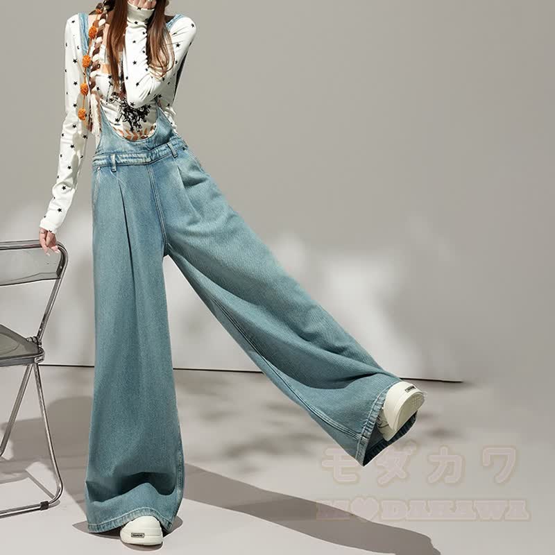 Sweet Butterfly Print Hoodie Wide Leg Denim Overalls Two Pieces Set - image 6
