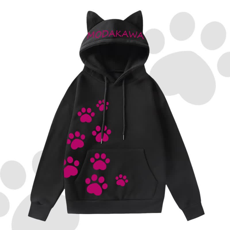 MODAKAWA Cat Paw Print Hoodie Striped Star Layered Skirt Two Pieces Set - Black Top B - 2XL - image 5