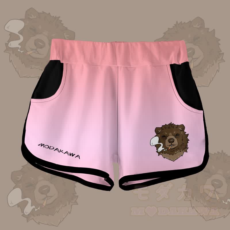 MODAKAWA Gradient Smoking Bear Graphic Shorts - Pink - 5XL - image 4