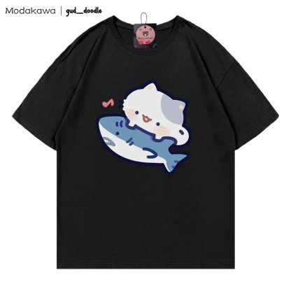 MODAKAWA X gud_doodle Kitty Shark Print T-shirt - Black - 5XL - image 5