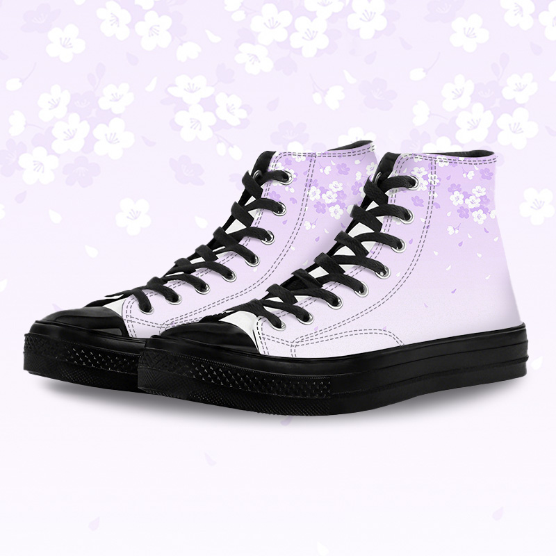 Cherry Blossom Graphic Modakawa Gradient High Top Canvas Shoes - Purple & Black - 45 - image 5