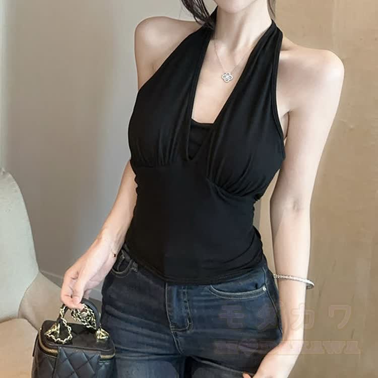 Bow Chain Backless Halter Top - Black - One Size - image 13