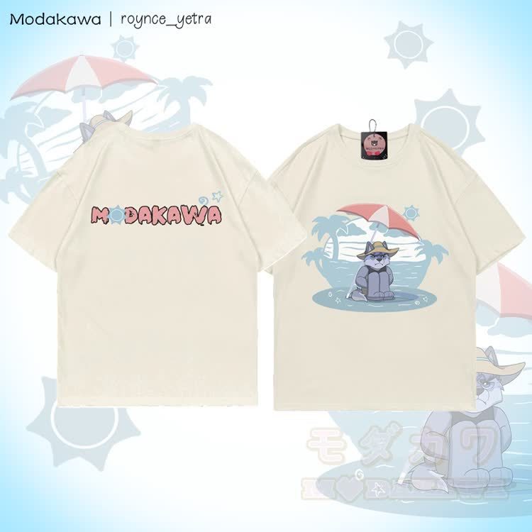 MODAKAWA X roynce_yetra Beach Wolf Graphic 100% Cotton T-shirt - Light Beige - 5XL - image 3