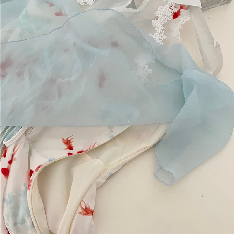 Goldfish Print Halter Neck Bow Ruffle Dress - image 7