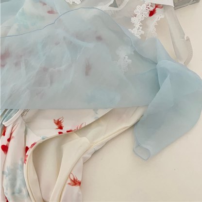 Goldfish Print Halter Neck Bow Ruffle Dress - image 7