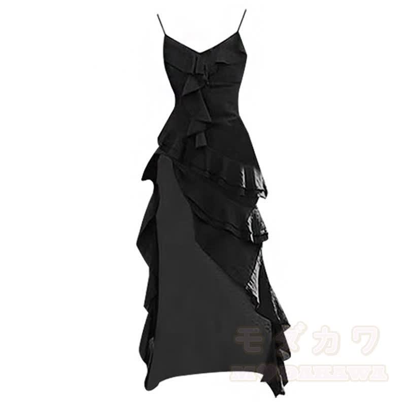 Goth Asymmetric Ruffle Dress Lace Skirt  Two Pieces Set - Dress - 4XL - image 4