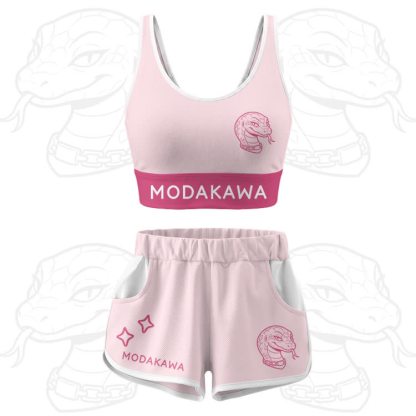 Snake Graphic Crop Tank Sport Top Shorts Modakawa Matching Outfit - Pink Set - 5XL - image 16