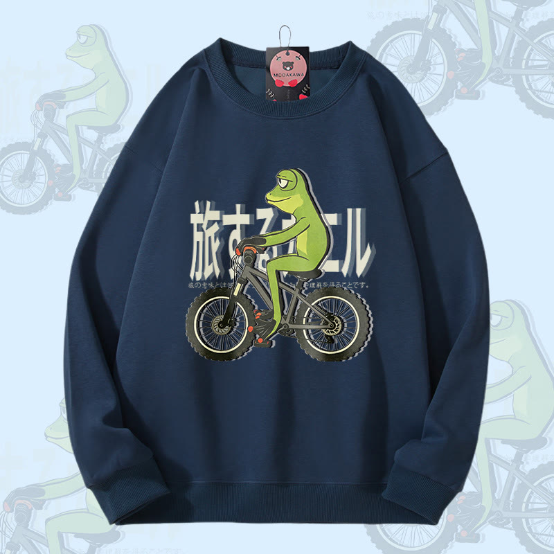 Biking Frog Graphic Unisex Sweatshirt - Purplish Blue - 5XL - image 2