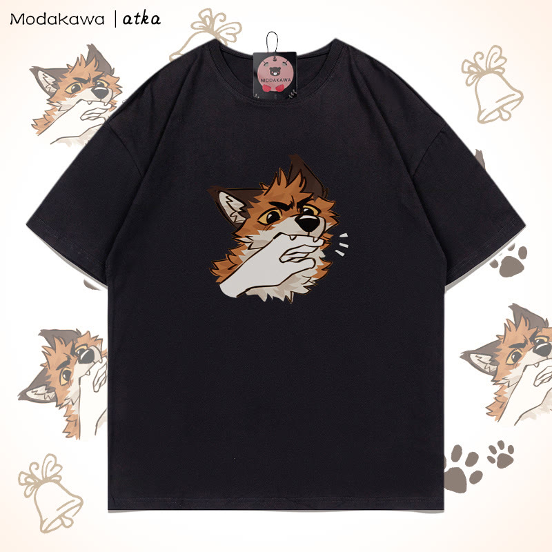 Playful Fox Graphic T-shirt - Black - 5XL - image 7