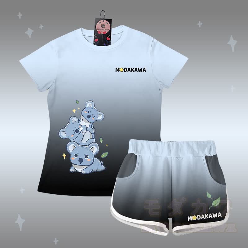 Gradient Koala Graphic T-shirt Letter Graphic Shorts Modakawa Matching Outfit - Set C - 5XL - image 3