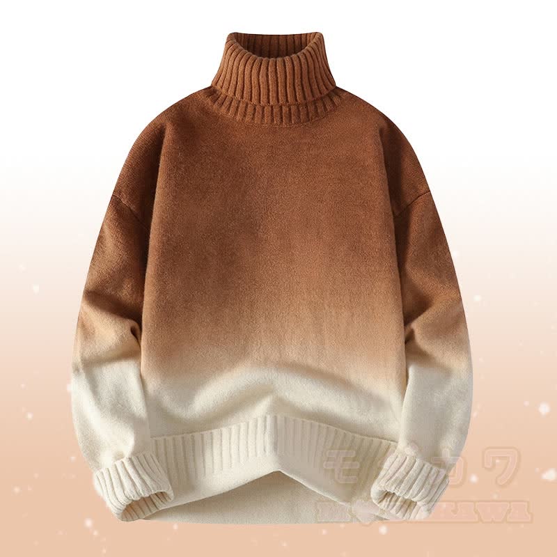 Gradient Knit Turtleneck Sweater Denim Pants Two Pieces - Khaki Sweater - 3XL - image 9