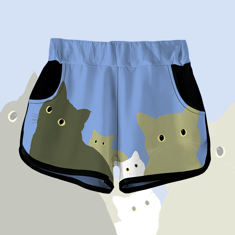 MODAKAWA Curious Cat Graphic Shorts - Blue - 5XL - image 3