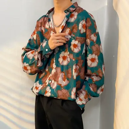 Men's Vintage Print Long Sleeve Button-Up Shirt - Multicolor X - 3XL - image 25