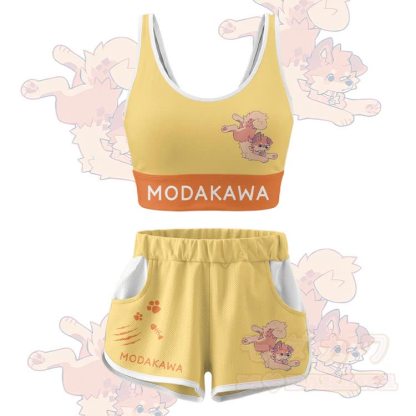 MODAKAWA X popipeko Cute Puppy Graphic Crop Tank Sport Top Shorts Bikini Matching Outfit - Yellow Set - 5XL - image 13