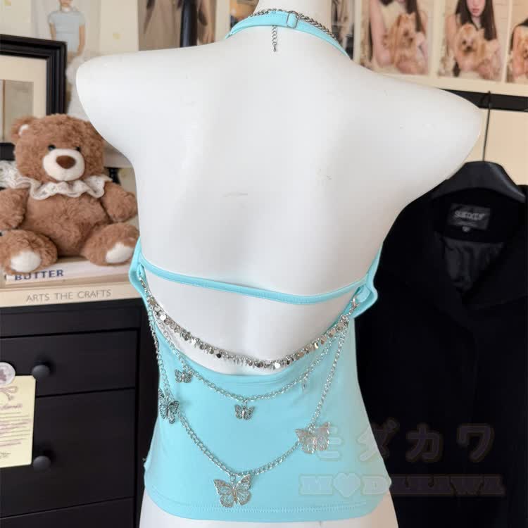 Butterfly Chain Backless Halter Top - image 13