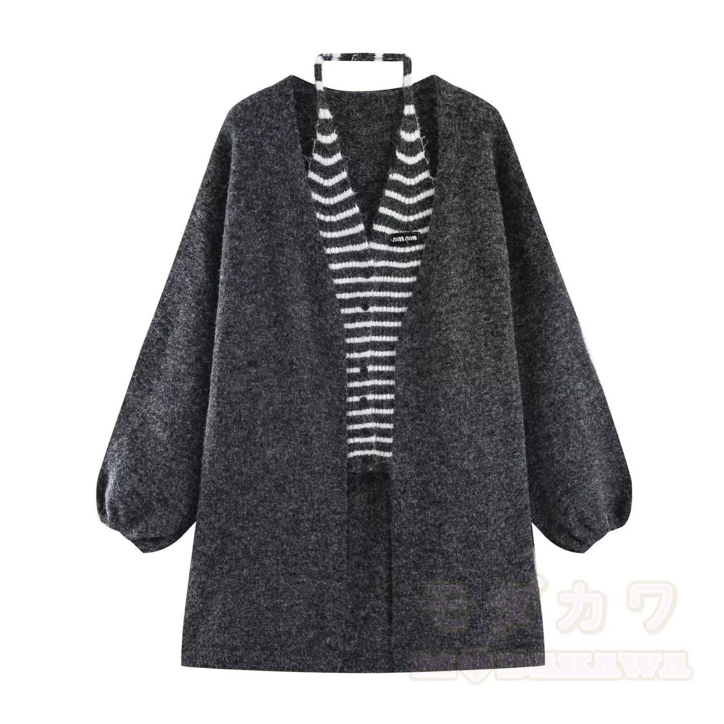 Chic Striped Knit Vest with Cardigan Jacket - Grey - L - image 13
