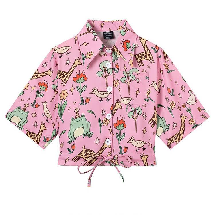 Animal Print Short Sleeve Button-Up Shirt - Multicolor K - L - image 12