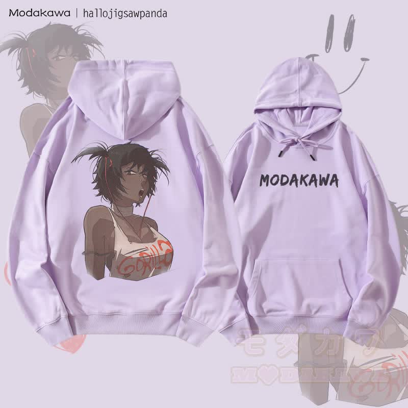 MODAKAWA X Hallo Edgy Anime Girl Graphic Streetwear Pullover Hoodie - Purple - 5XL - image 3
