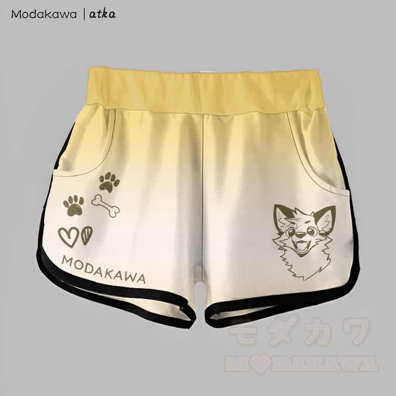 MODAKAWA X atka Gradient Cheerful Fox Graphic Shorts - Yellow - 5XL - image 3