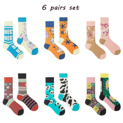 Colorful Asymmetric Printed Mid Calf Socks - Set A - One Size - image 19