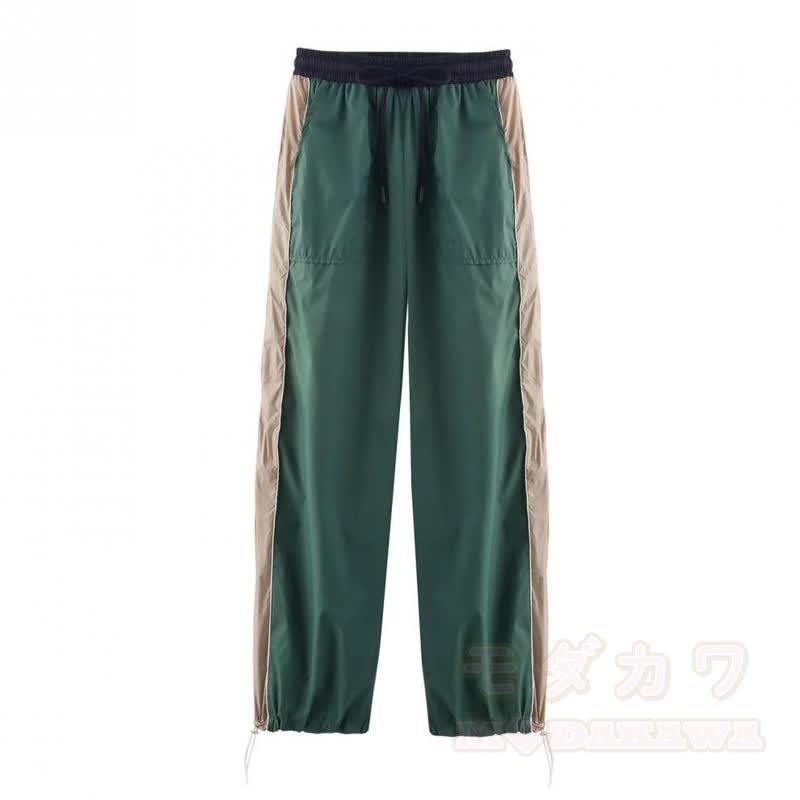 Casual Color Block Zip Up Jacket Drawstring Wide Leg Pants Two Pieces Set - Pants - L - image 9