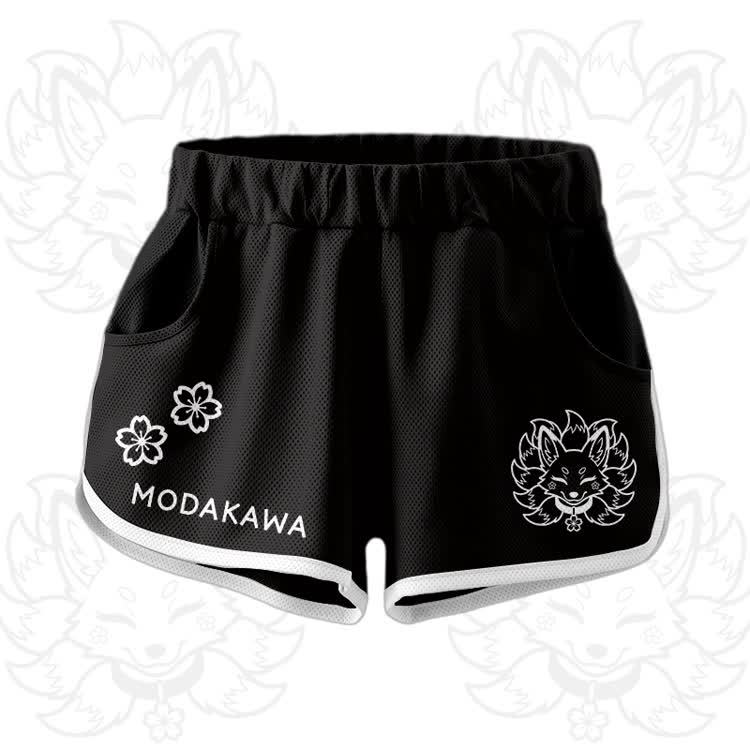 Nine Tailed Fox Graphic Crop Tank Sport Top Shorts Modakawa Matching Outfit - Black Shorts - 5XL - image 11