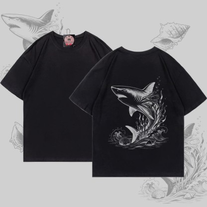 MODAKAWA Ocean Shark Graphic T-shirt - Black - 5XL - image 4