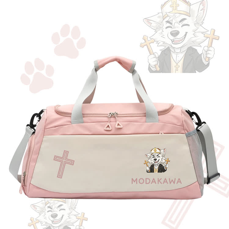 Happy Fox Cross Graphic Modakawa Large Capacity Sports Gym Duffel Bag - Pink - 55*28*26 cm - image 5