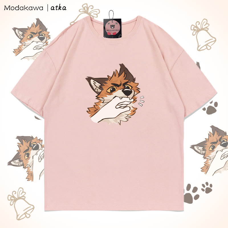 Playful Fox Graphic T-shirt - Pink - 5XL - image 4