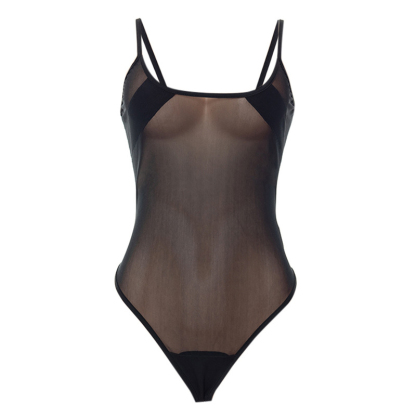 See Through Hollow Out Mesh Sexy Bodysuit - Black - L - image 2