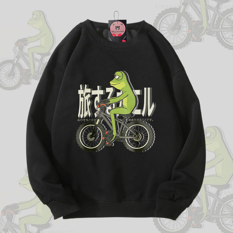 Biking Frog Graphic Unisex Sweatshirt - Black - 5XL - image 4